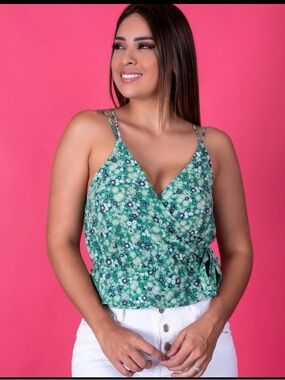 Zara Green Floral Wrap Cami with Double Straps